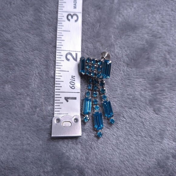 Vintage Blue Rhinestone Necklace & Drop Screwback Earrings Set Dangle Teardrop - Picture 9 of 9